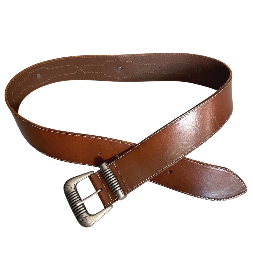 Banana Republic Brown Leather Western Belt Silver Studded Buckle Women Medium